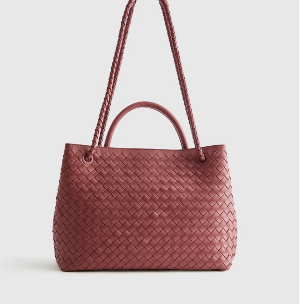 Quince Woven Leather Shoulder Bag - Mauve